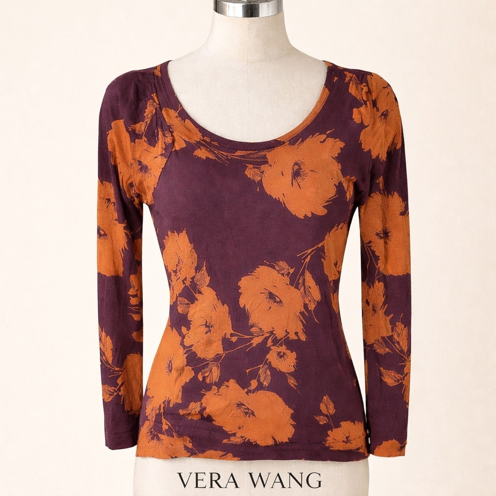 Vera Wang  Long Sleeve Top - Purple and Rust